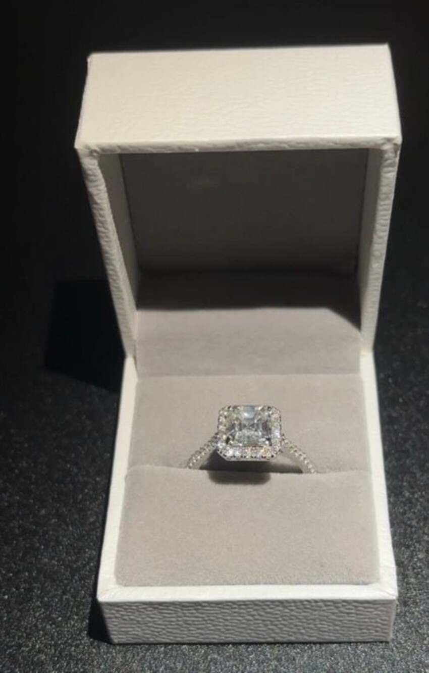 2.50 Carat Radiant Cut Moissanite Halo Engagement Ring in 14K White Gold Plated